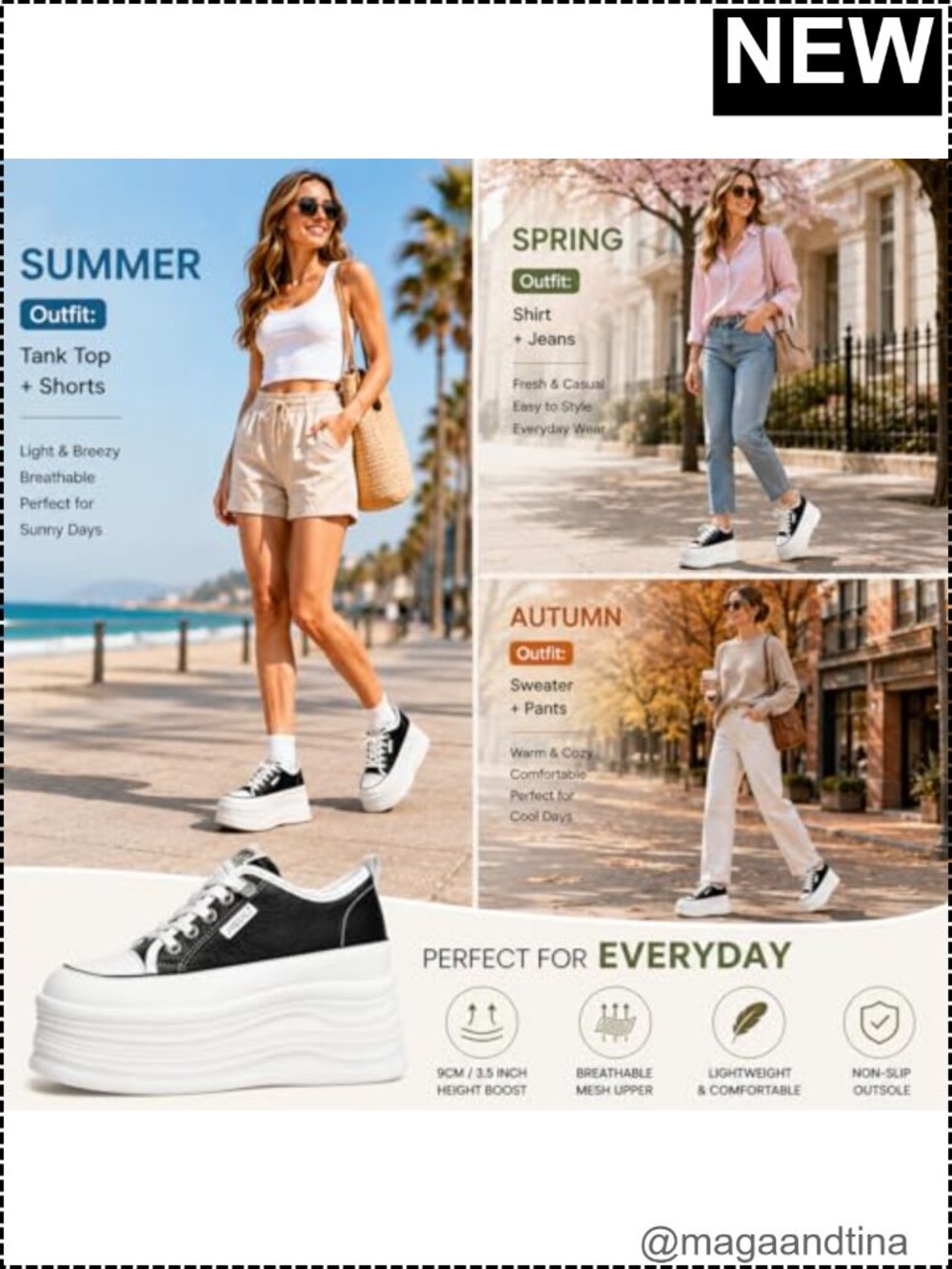 Chunky Platform Sneakers Women Fashion Casual Glitter Lace-Up Shoes - Picture 4 of 6